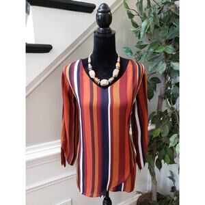 Women's Est. 1946 Striped Long Sleeve Top Size L Long Sleeves V-Neck Outdoor